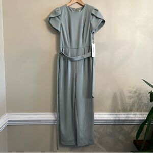 Green Calvin Klein Tulip Sleeve Belted Cropped Jumpsuit